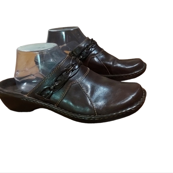 Clarks Leather Shoes 9.5 Brown Clogs Platforms Slipon Woman Business Cas… - Picture 3 of 5